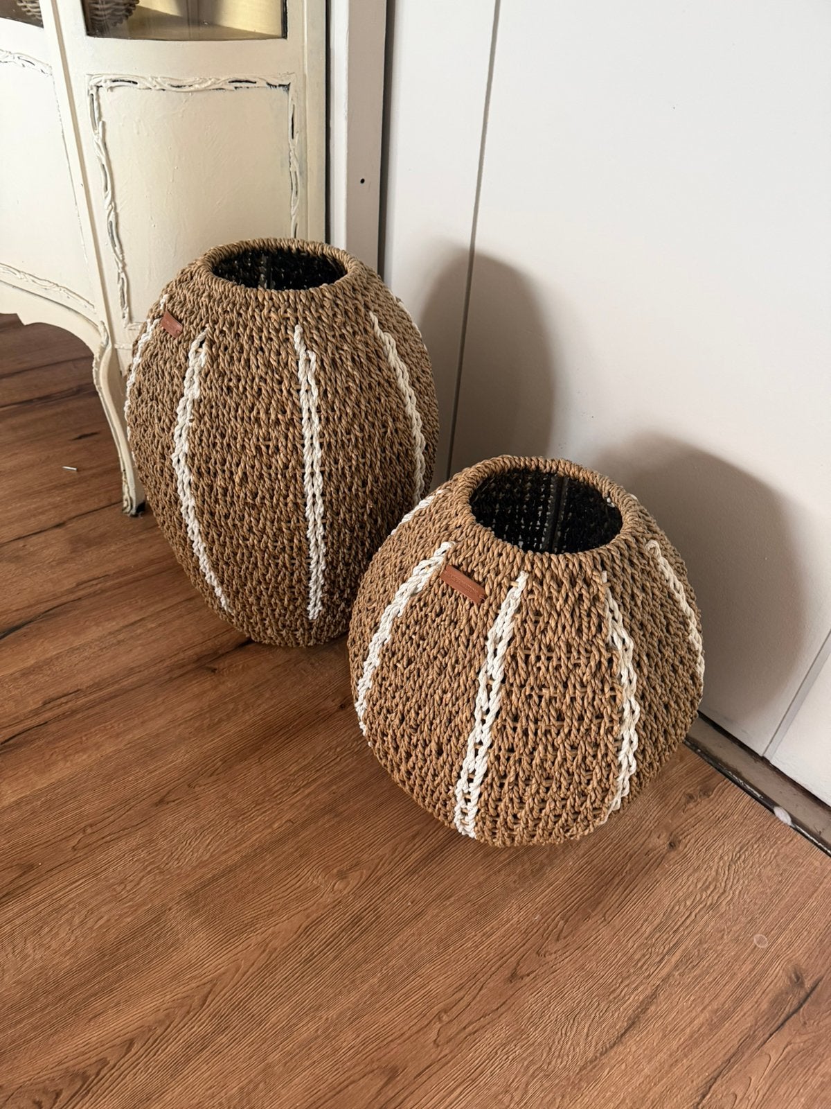 Grote rotan vazen set riviera maison, Ophalen, Zo goed als nieuw, Rond
