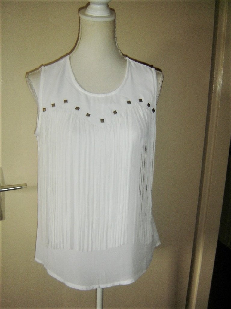 LEUKE en TRENDY roomwitte top/blouse met franjes mt. L, Overige kleuren, Maat 42/44 (L), Nieuw, Ophalen of Verzenden