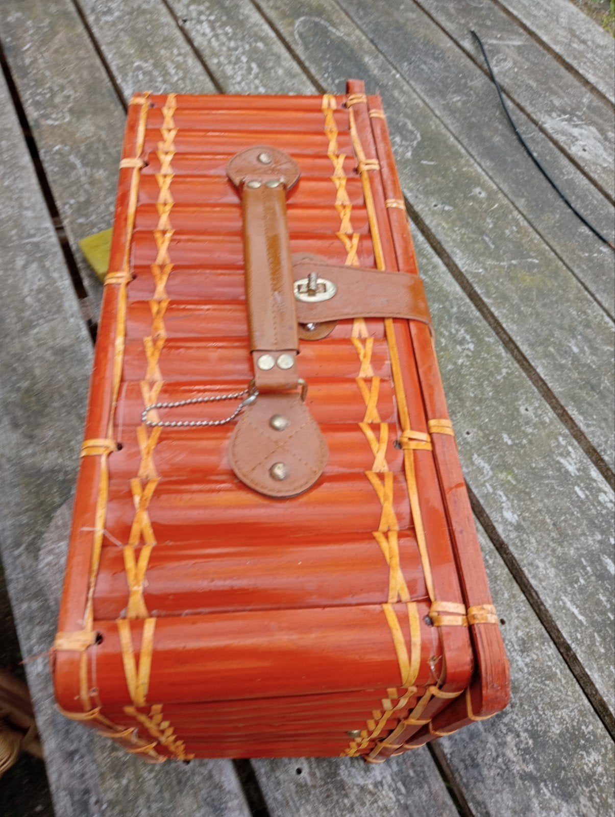 Vintage picknickmand met servies - bamboe en leer, Ophalen, Nieuw