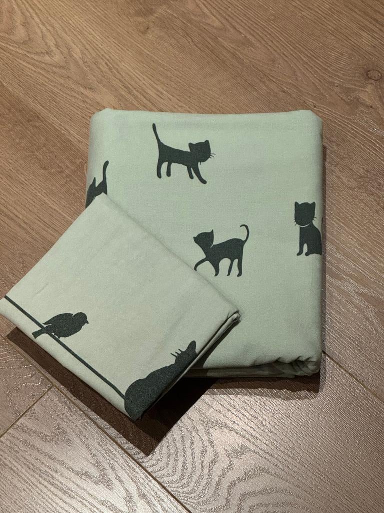 Ikea dekbedovertrek en kussensloop, Kattenpatroon/groen, Gebruikt, Jongetje of Meisje, Dekbedovertrek, Ophalen of Verzenden