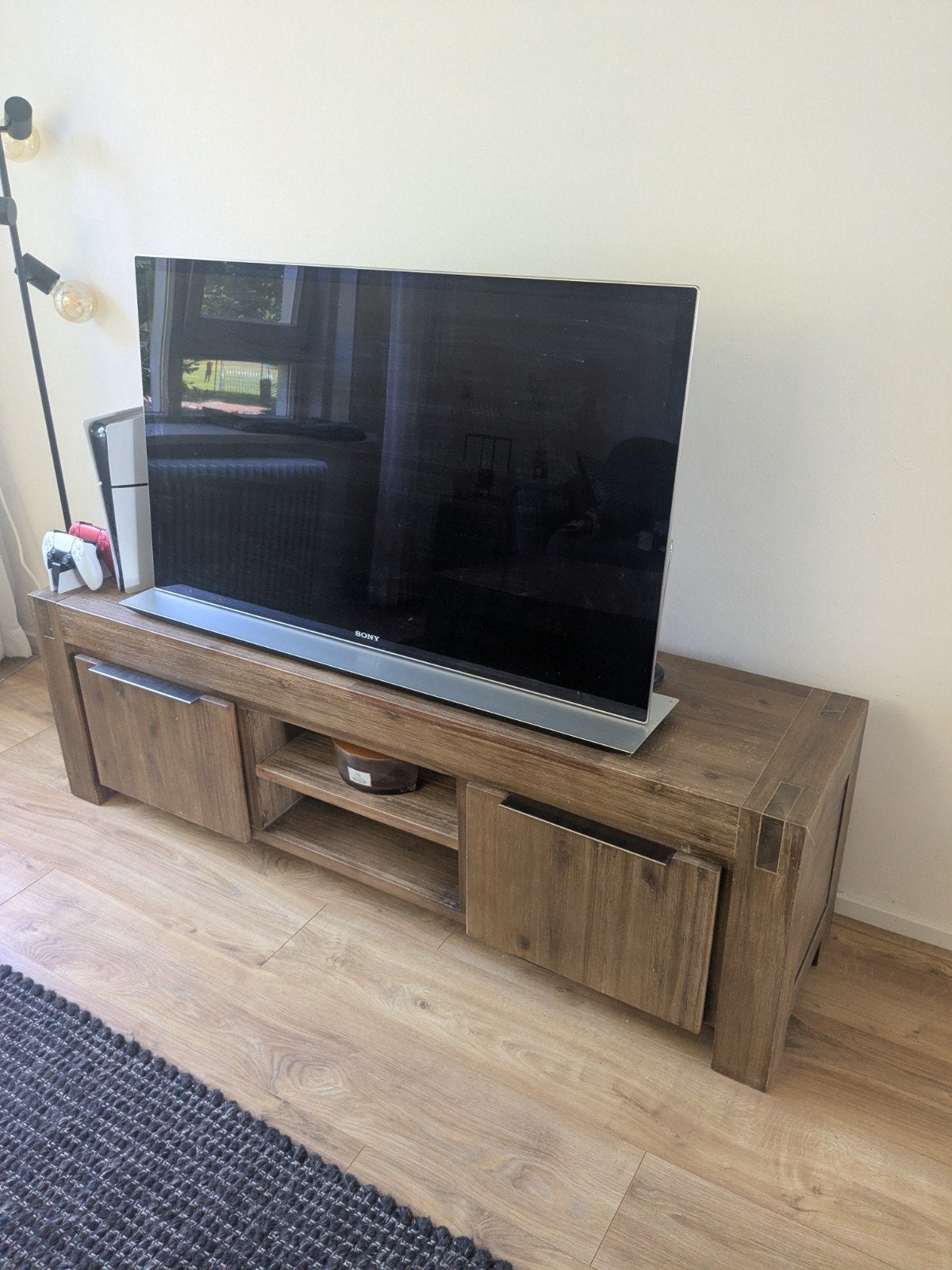 Houten tv-meubel met set, Ophalen, Gebruikt, 150 tot 200 cm, Minder dan 100 cm