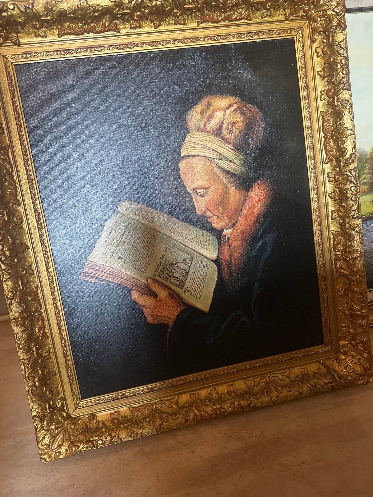 Oud Vrouw Lezend Boek Olieverf Schilderij, Ophalen of Verzenden