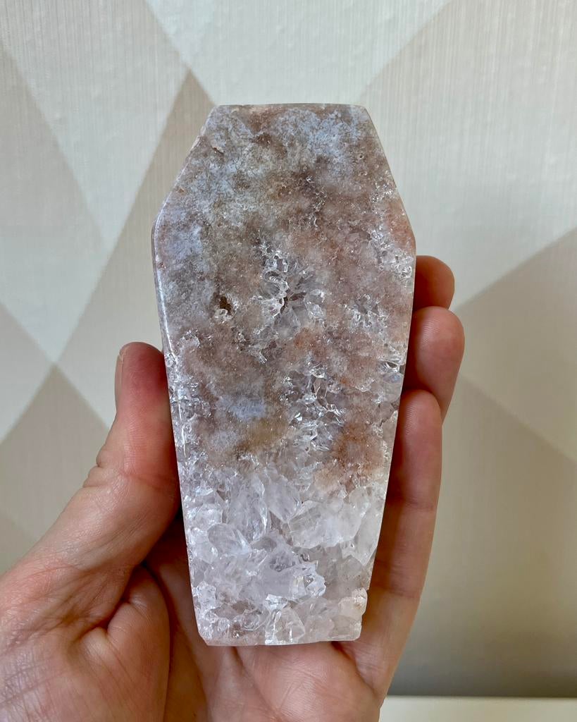 Chalcedoon (roze amethist) doodskist, coffin carving, Ophalen of Verzenden