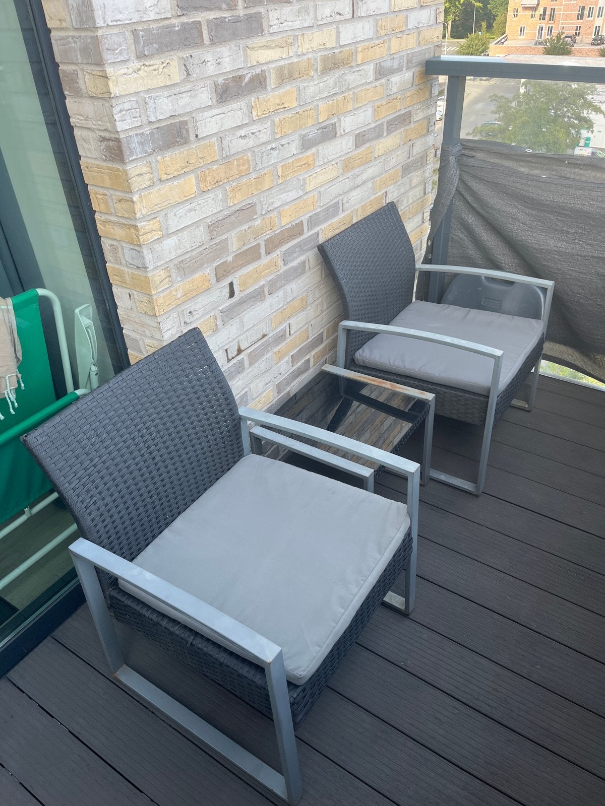 Balkonset met 2 stoelen en bijzettafel, Tuin en Terras, 2 zitplaatsen, Gebruikt, Ophalen of Verzenden, Wicker