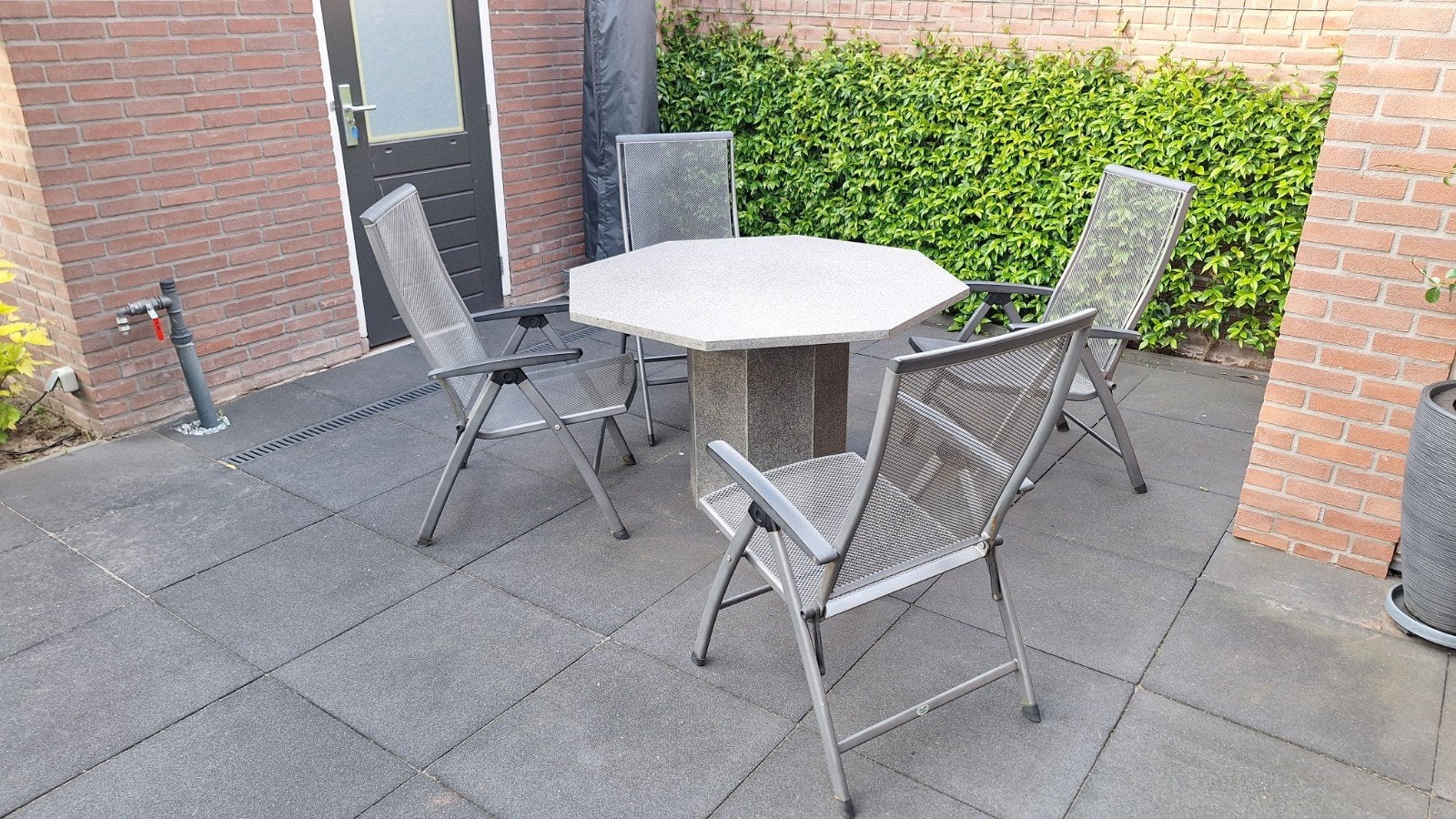 Tuinset met 4 verstelbare stoelen en granieten tafel, Tuin en Terras, Tuinsets en Loungesets, Ophalen, Overige materialen, 6 zitplaatsen