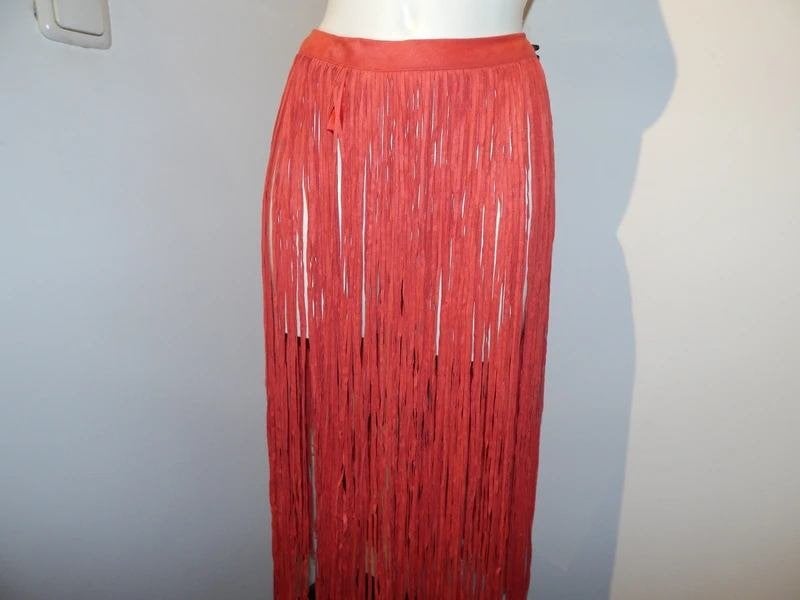 Elisabetta Franchi franje riem/ over rok suede achtige look, Zo goed als nieuw, Roze, Maat 36 (S), Onder de knie