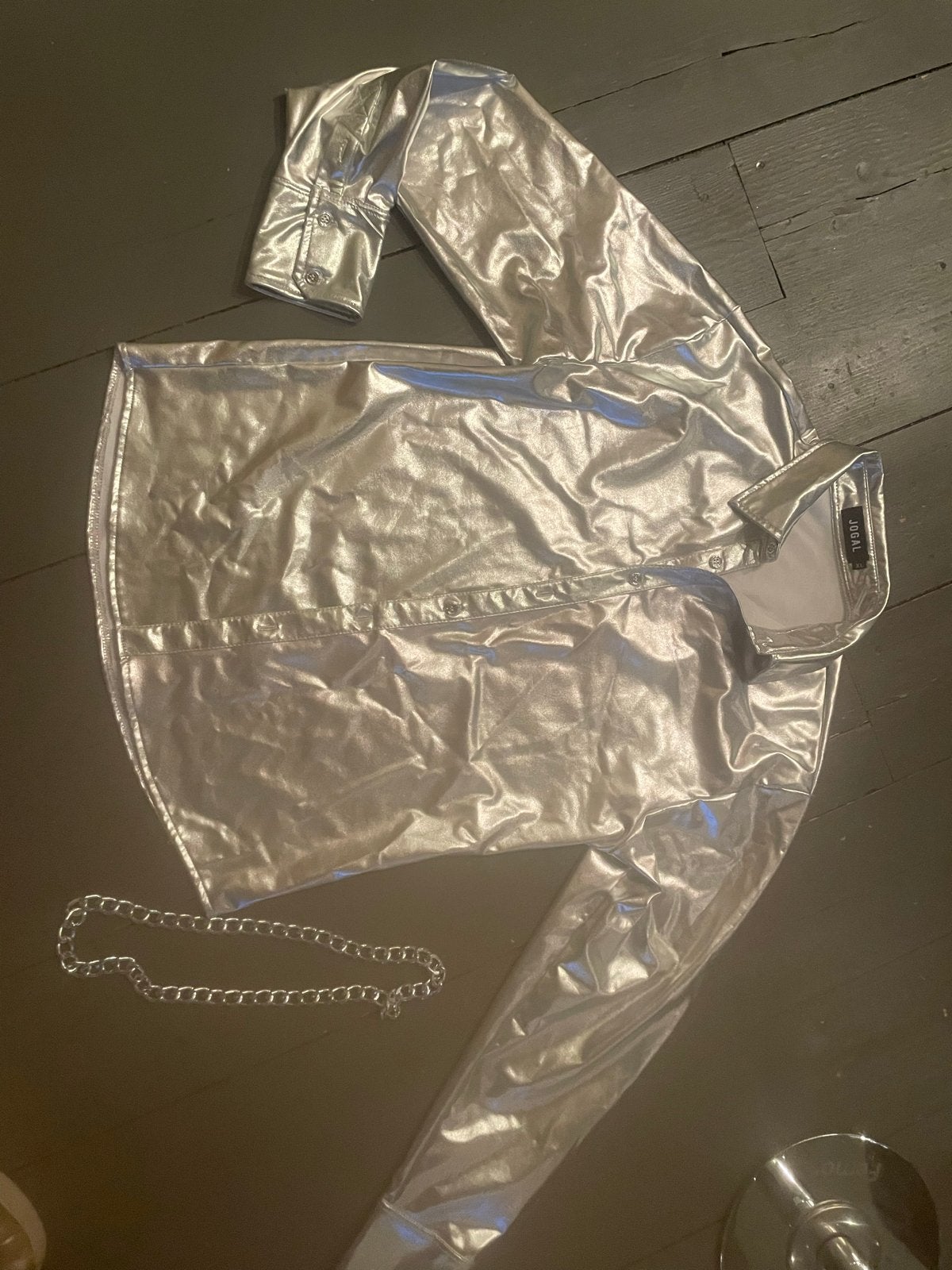 Zilverkleurig overhemd met ketting - Feestelijk & Opvallend, Kleding | Heren, Ophalen of Verzenden, Zo goed als nieuw, Zilver