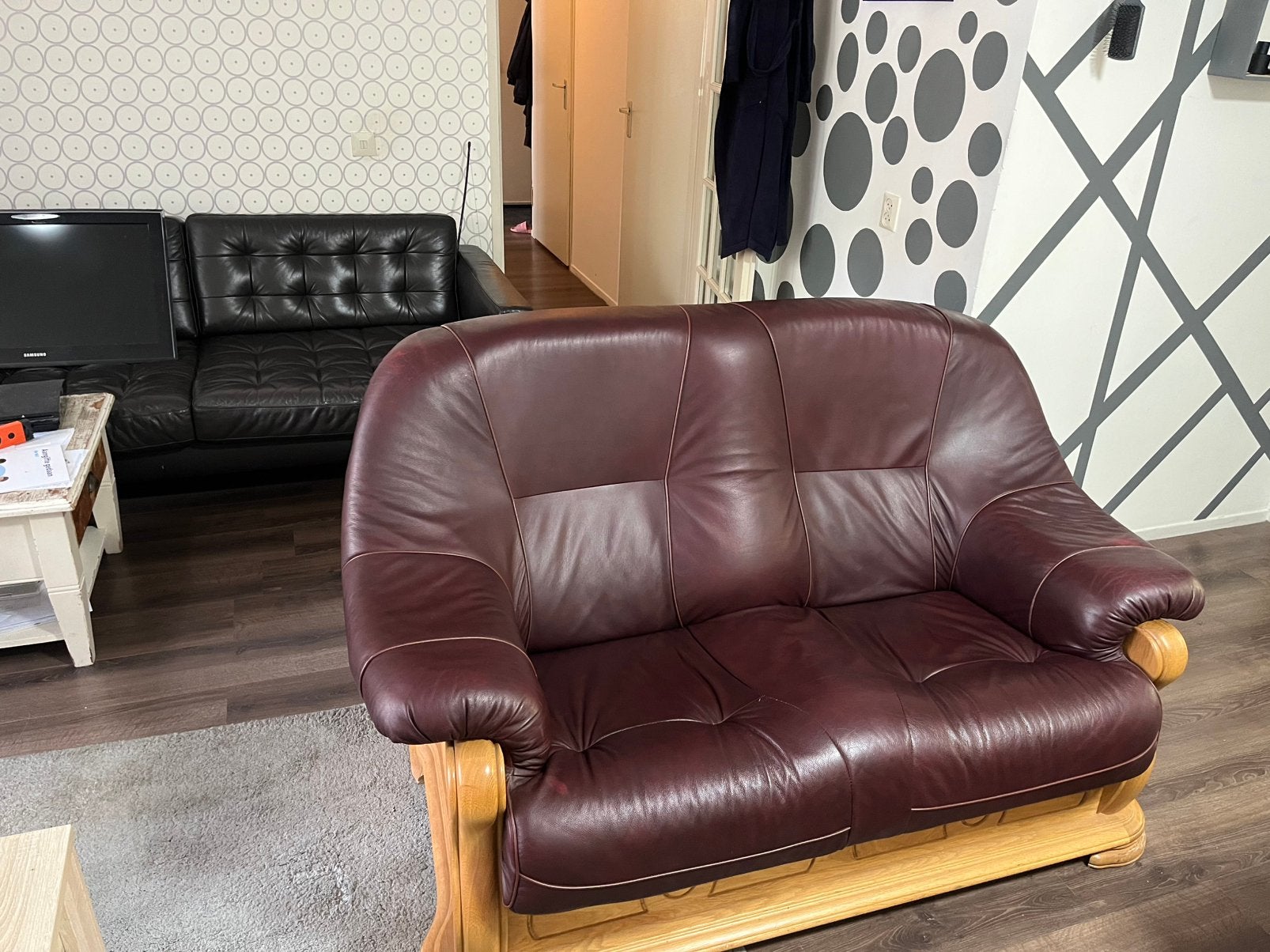 Leren bank en fauteuil te koop., Huis en Inrichting, Ophalen, Zo goed als nieuw, 75 tot 100 cm