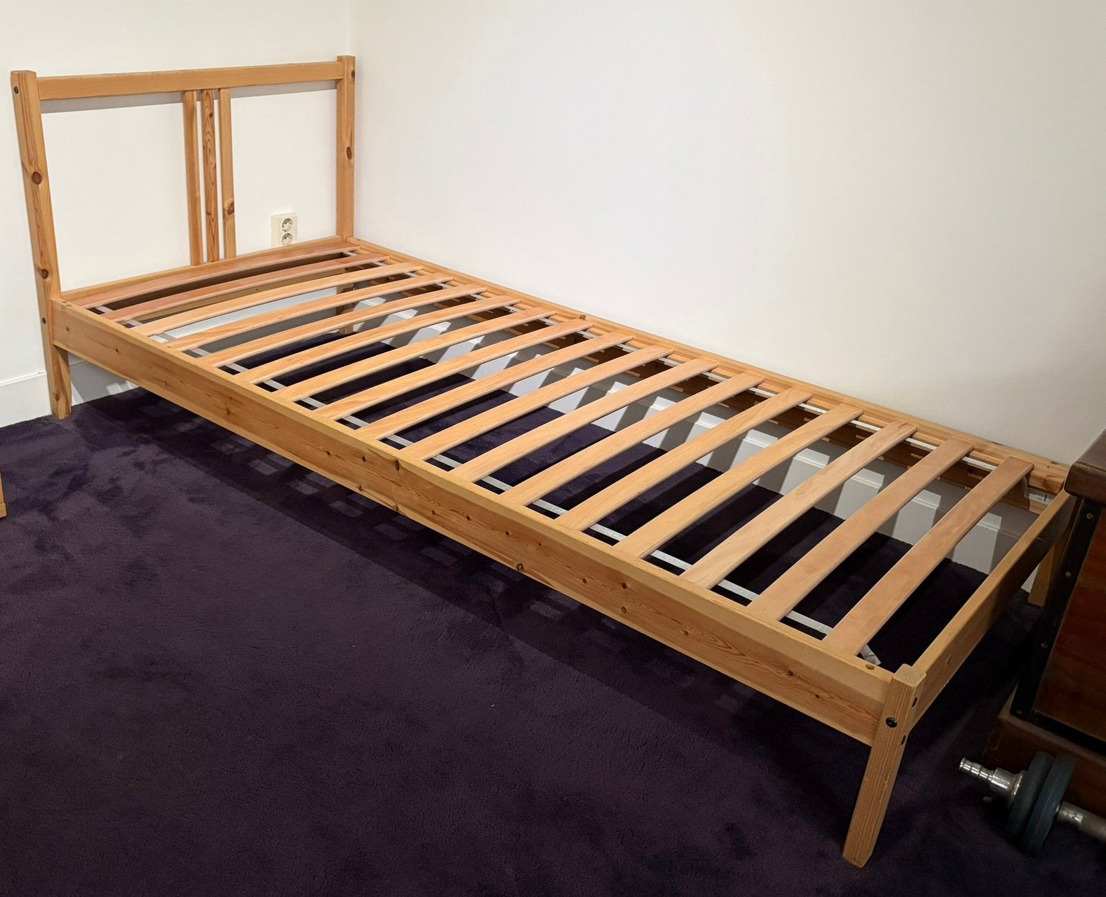 Ikea bedframe & lattenbodem hout 90 x 200 zgan, Ophalen, 90 cm, Eenpersoons, Bruin