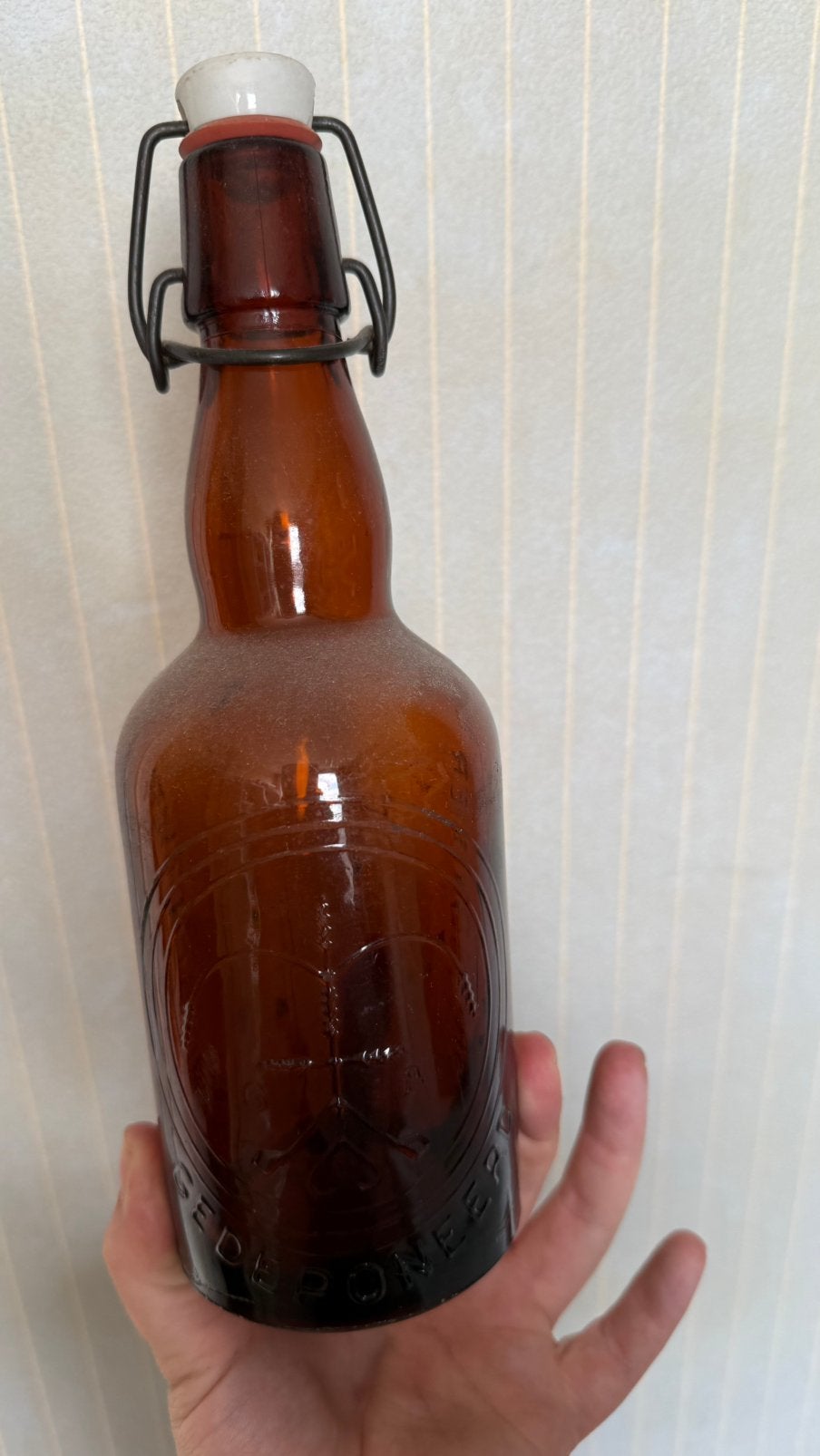 Oude grolsch beugel en glas, Ophalen, Gebruikt, Glas of Glazen, Grolsch