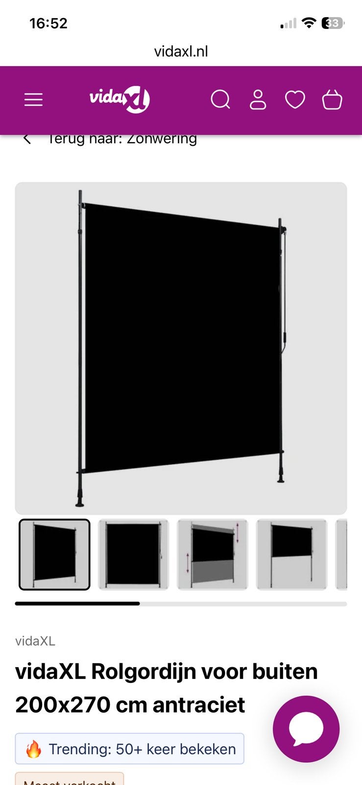 Nieuwe vidaXL Rolgordijn voor buiten 200x270 cm antraciet, Ophalen of Verzenden, Nieuw