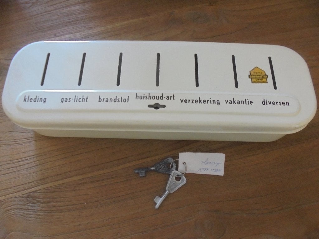 Brocante spaarpot incl 2 sleutels Brabantia, Antiek en Kunst, Ophalen of Verzenden