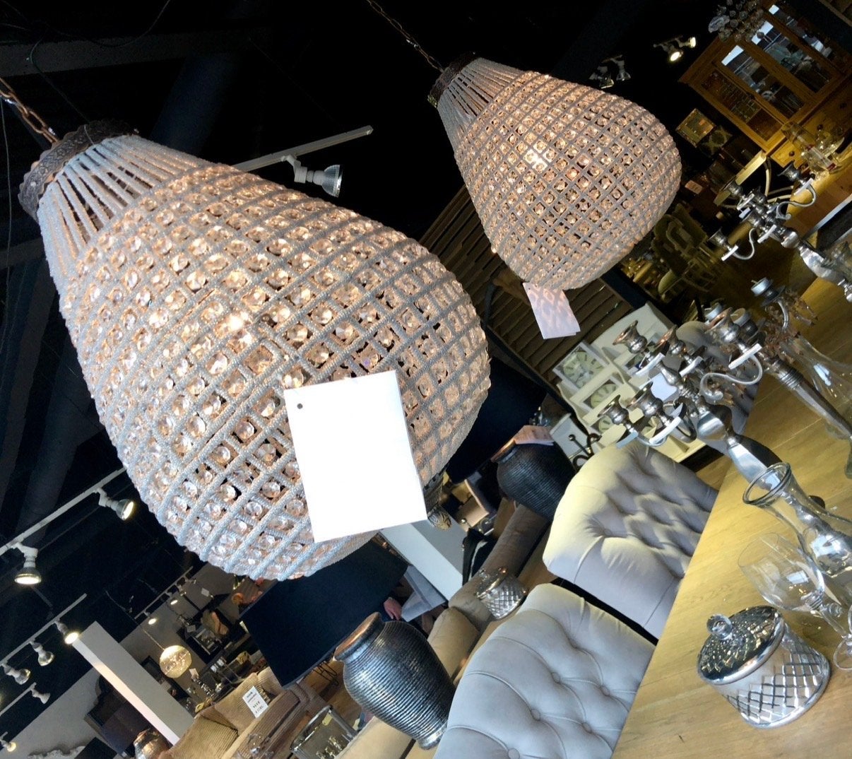 2 Moderne Kristallen Hanglampen - Rofra Home, Huis en Inrichting, Ophalen, Zo goed als nieuw, Glas