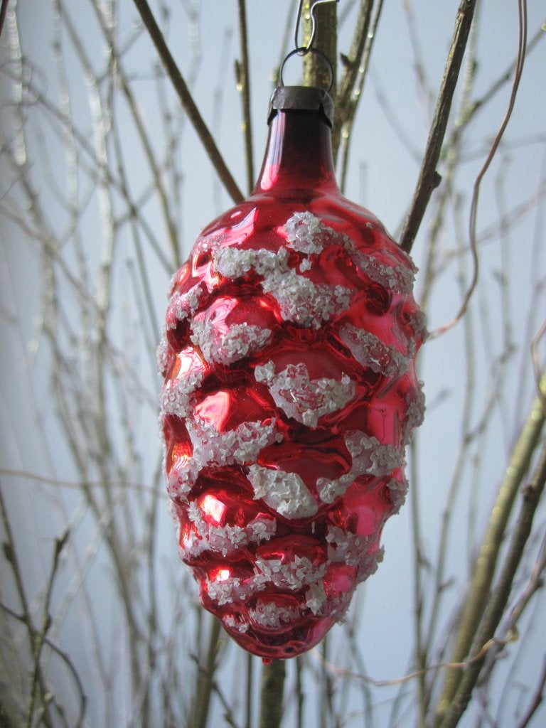 (Nr: 14) Antiek vintage oude kerstbal: Dennenappel rood, Ophalen of Verzenden, Gebruikt