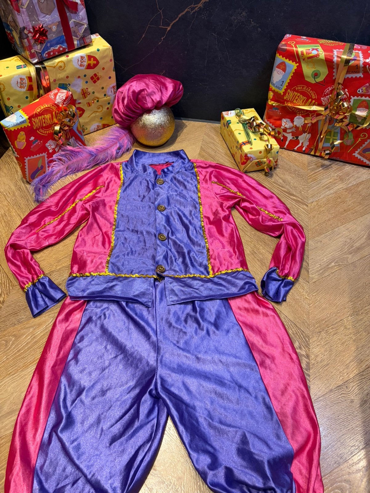 Pietenpak roze paars maat 128 sinterklaas set meisje, Ophalen of Verzenden