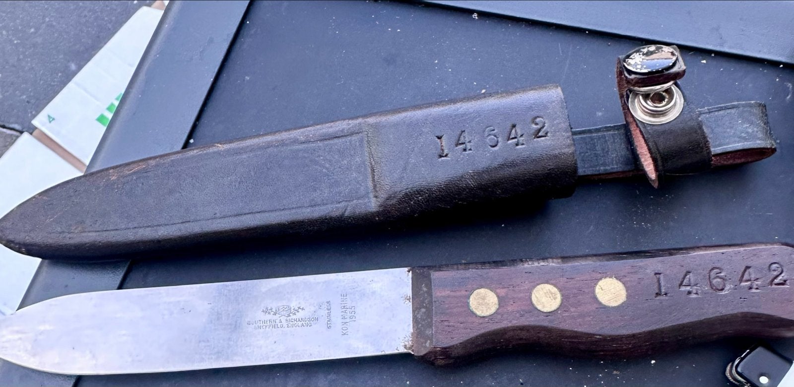 Vintage Southern & Richardson Kon Marine 1955 Mes met Schede, Ophalen of Verzenden