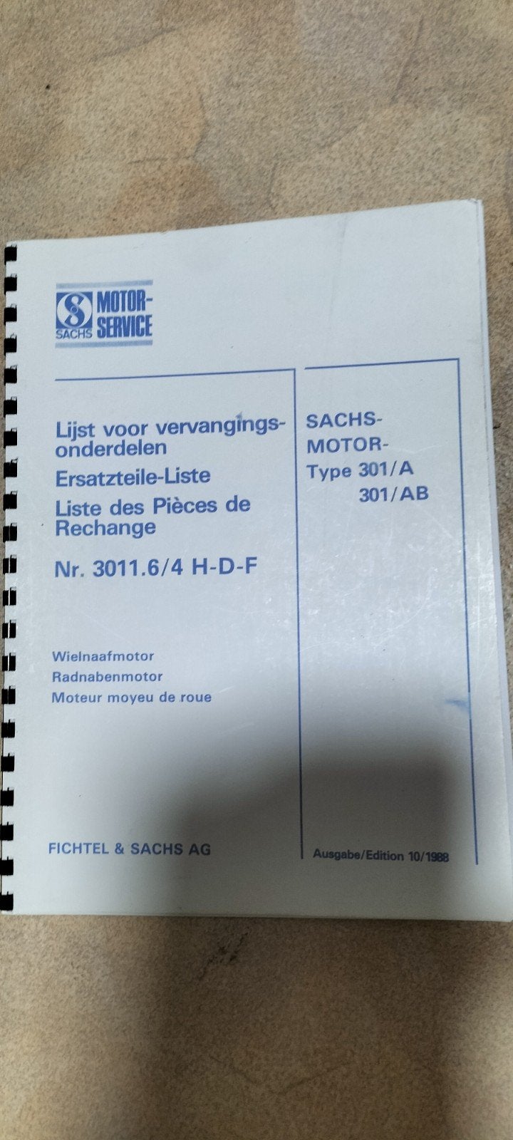 Sachs Motor Service Onderdelenlijst 301/A - 301/AB (22 blz.), Ophalen of Verzenden