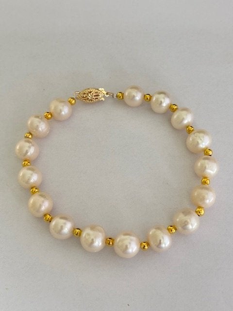 Bloedmooie Parel Armband Witte Zuidzee Parels 8-9mm 14K, Ophalen of Verzenden, Nieuw, Wit, Goud