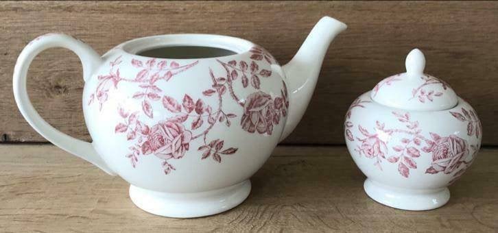Theepot Churchill Rose Pink en suikerpot, Overige materialen, Overige typen, Ophalen of Verzenden, Zo goed als nieuw