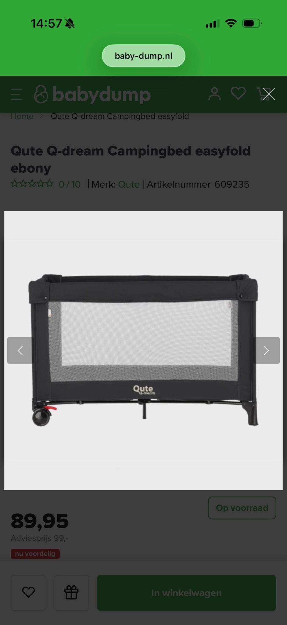 Qute Q-dream Campingbed Easyfold, Ophalen, Zo goed als nieuw, 160 tot 180 cm, 70 tot 85 cm