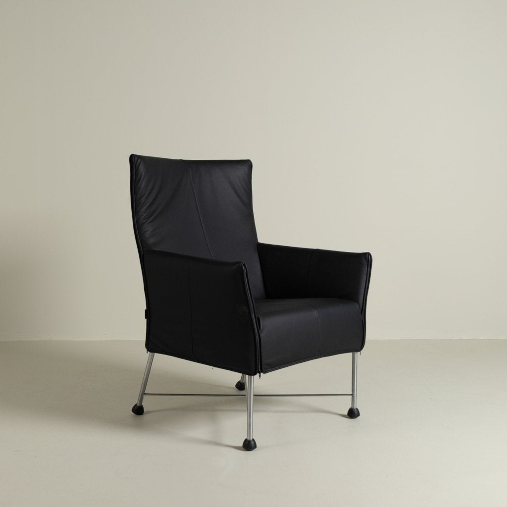 Montis Charly Fauteuil Zwart Leer - Aluminium (Op Doppen), Niet ingevuld, Zo goed als nieuw, Niet ingevuld, Niet ingevuld