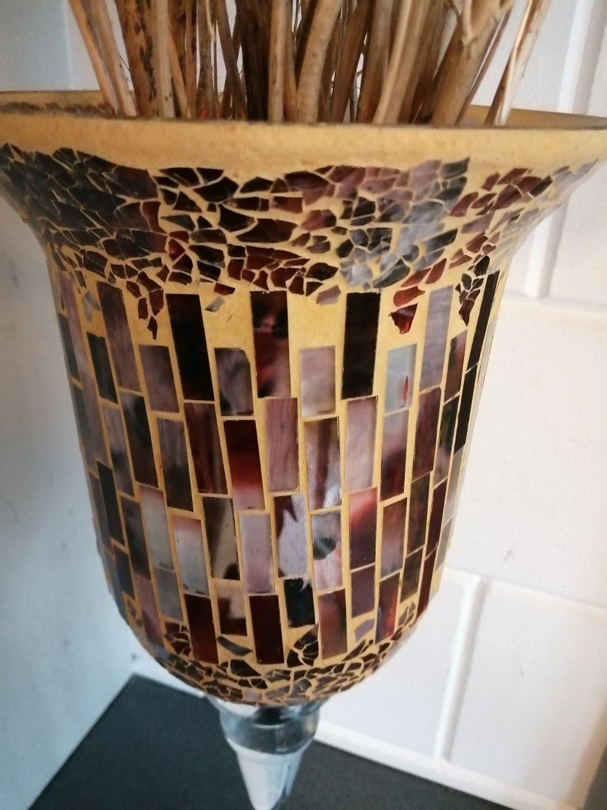 Xxl oude glazen vaas ingelegde mozaïek 52x21 cm mooie staat, Ophalen of Verzenden
