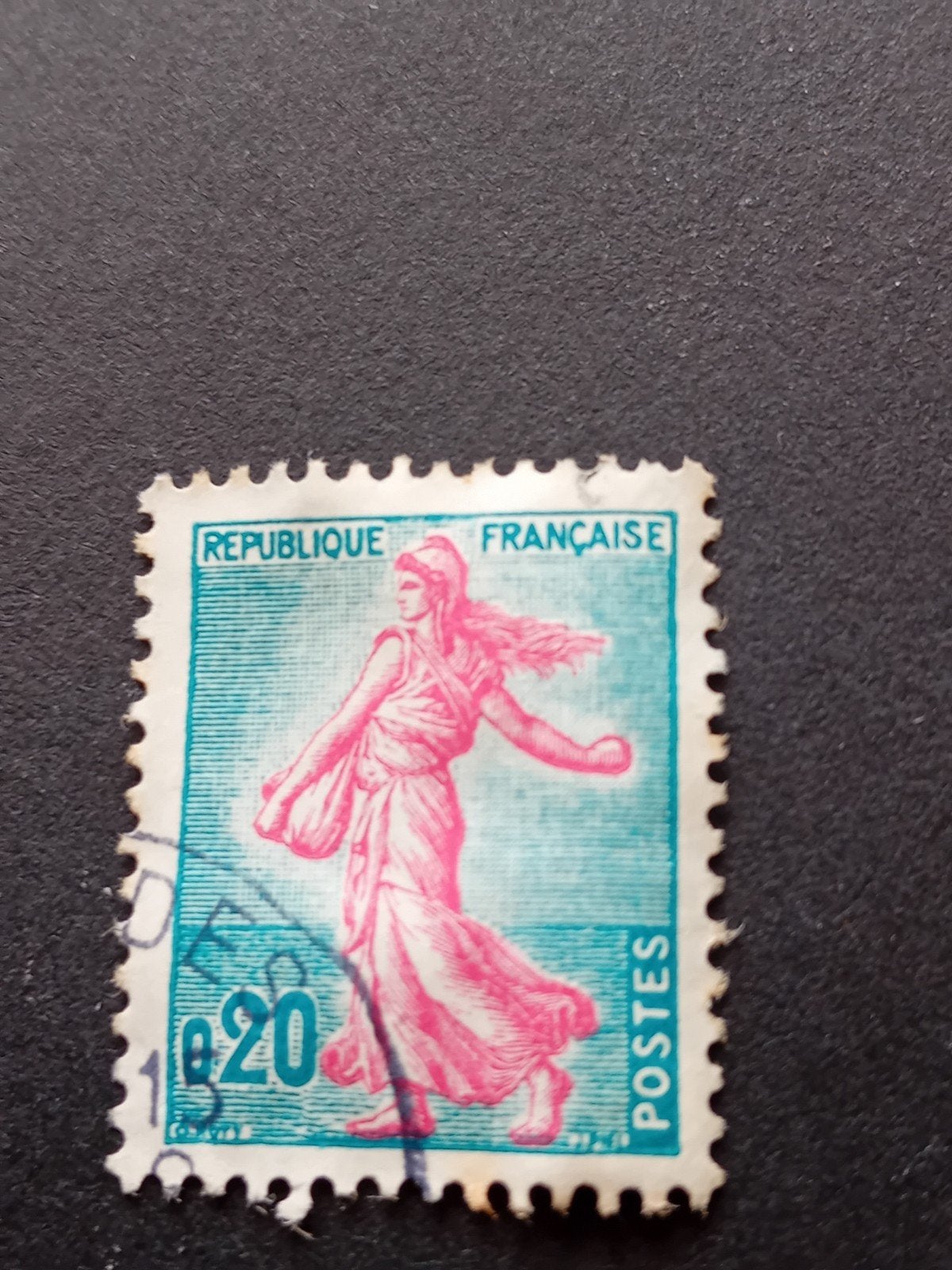 Franse postzegel 'Semeuse' 20 centimes, Ophalen of Verzenden, Gestempeld