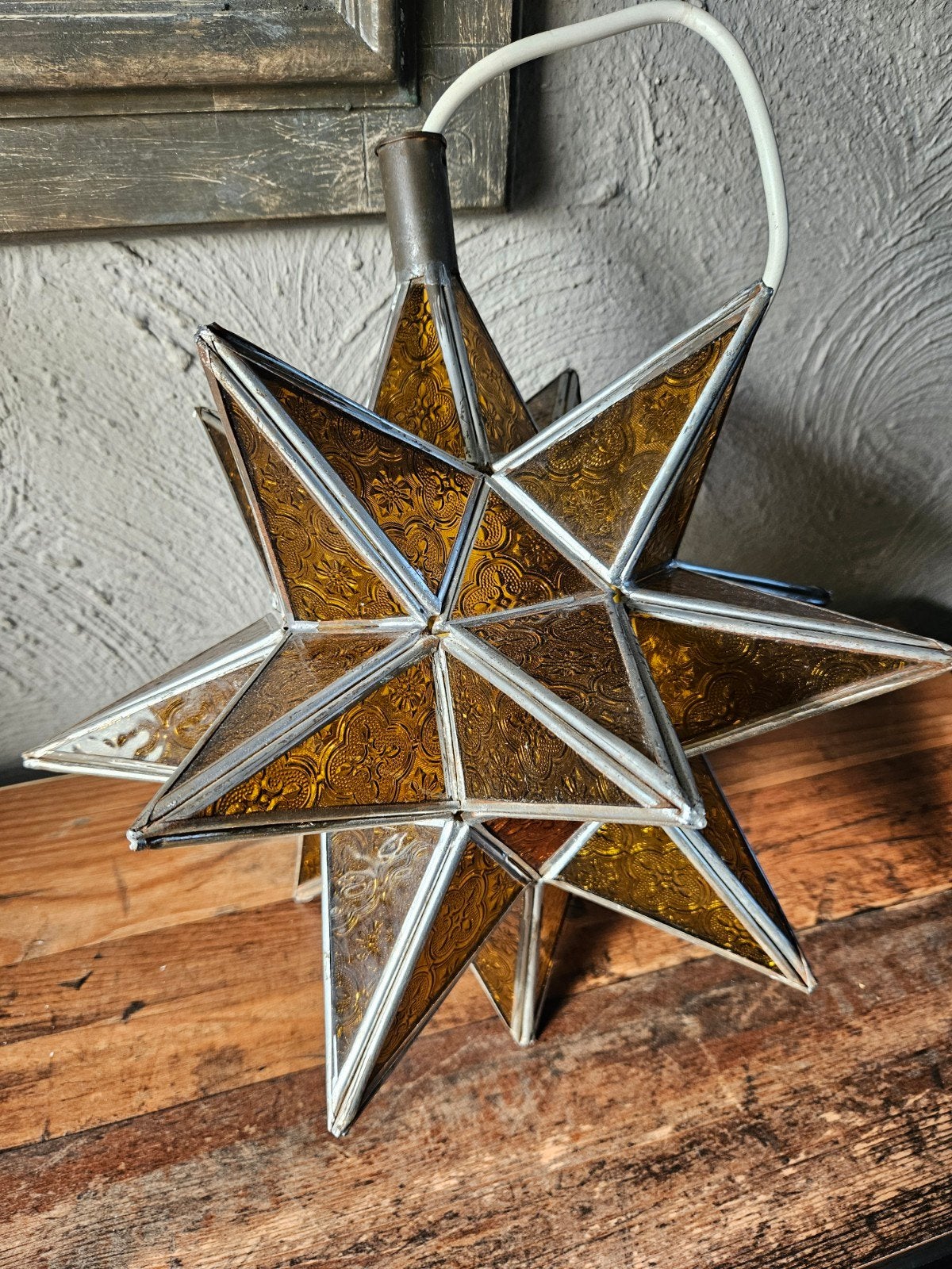 Vintage Stervormige Hanglamp - Glas in lood, nette staat, Ophalen of Verzenden