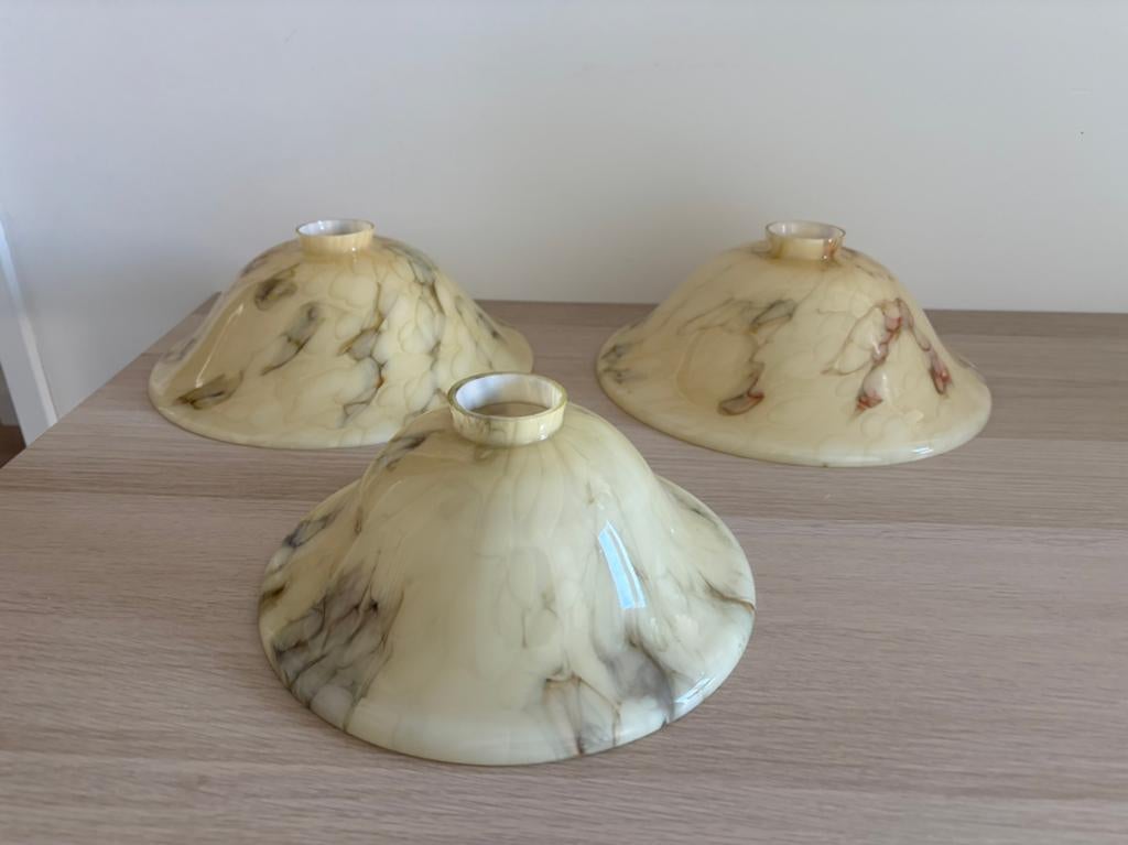3 Artdeco marmeren lampenkappen, Ophalen of Verzenden, Zo goed als nieuw, Rond, 25 tot 50 cm