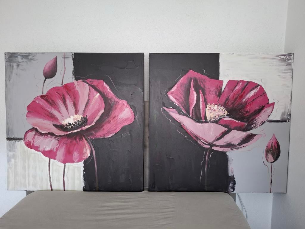 2 Luik Klaproos schilderijen, palet geschilderd., Ophalen, Oorspronkelijke maker, Nieuw, Schilderij