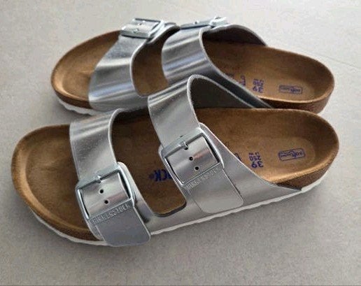 Nieuw BIRKENSTOCK Arizona metallic zilver 39 soft voetbed, Overige kleuren, Nieuw, Sandalen of Muiltjes, Ophalen of Verzenden