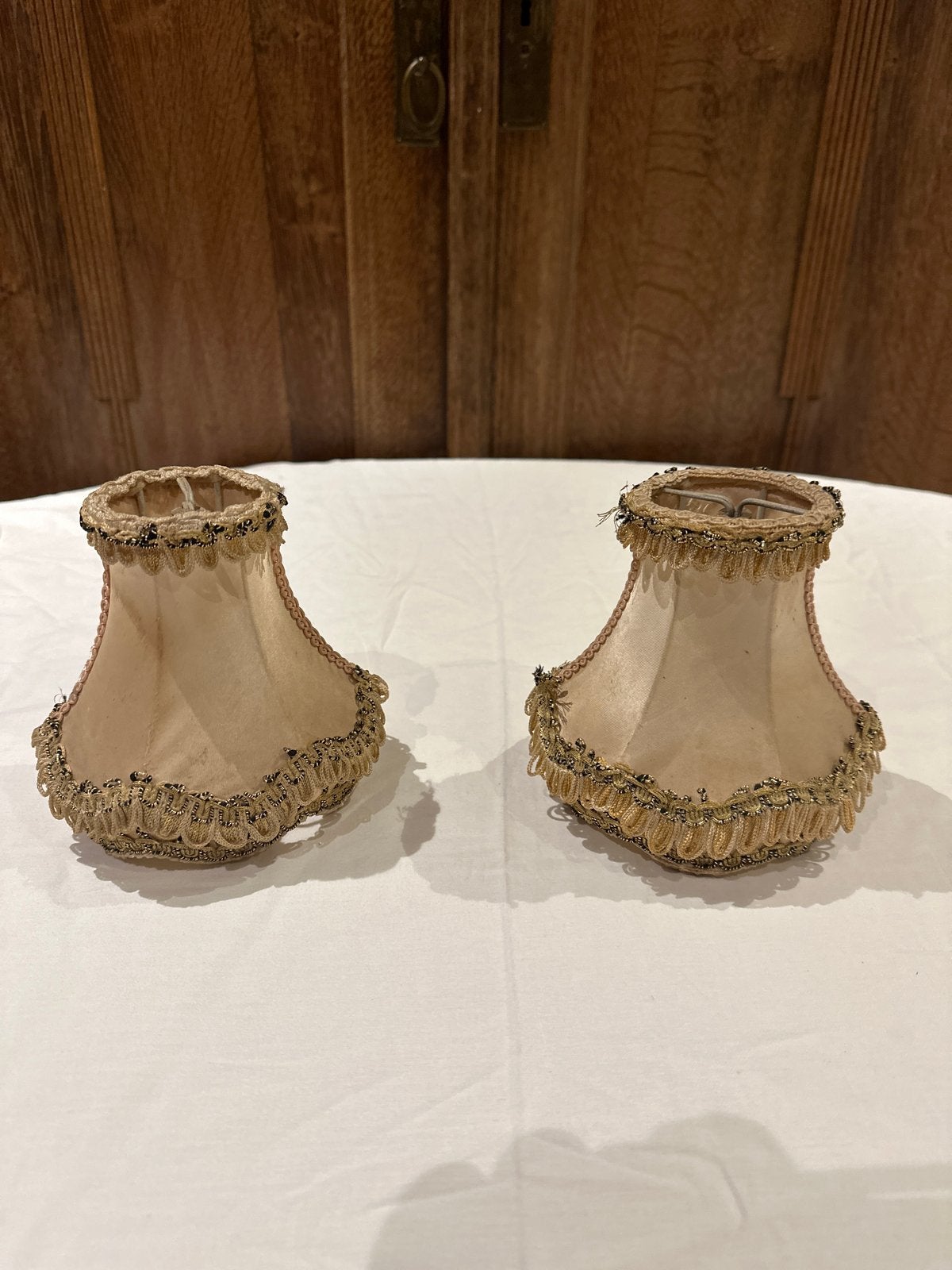 Set van 2 Vintage Mini Lampenkappen - Beige met Kralen, Antiek en Kunst, Ophalen