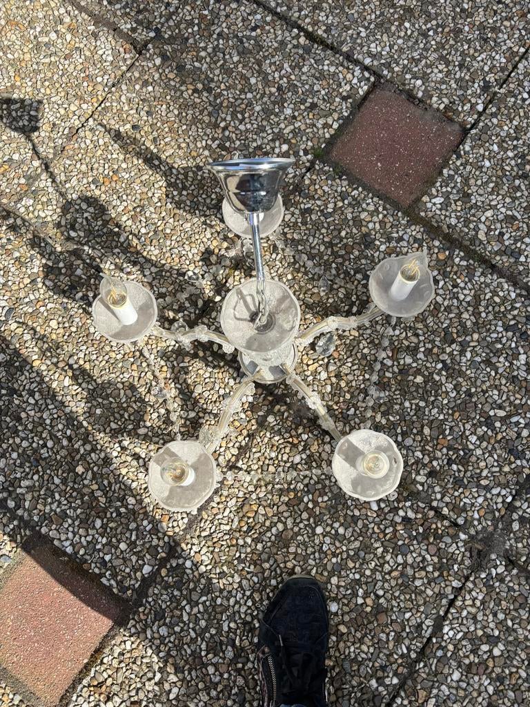 Kroonluchter met 5 armen, Ophalen of Verzenden, Gebruikt, Glas