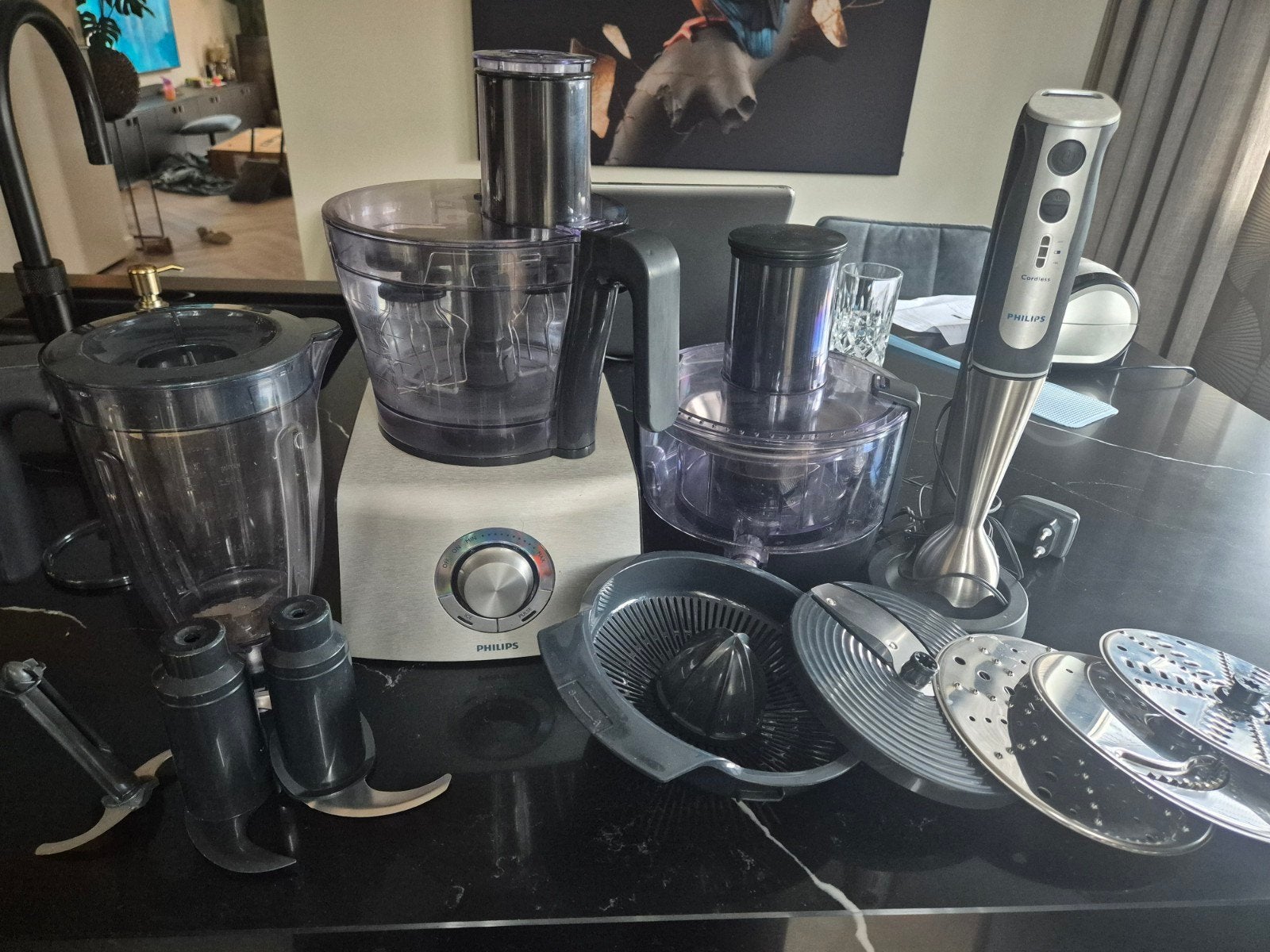 Philips HR7775 Foodprocessor met draadloze staafmixer, 2 tot 3 liter, Ophalen of Verzenden, Gebruikt, 3 snelheden of meer