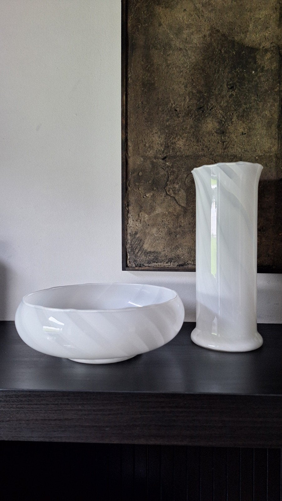 Set van 2 opaline glazen vazen/schalen, Ophalen of Verzenden