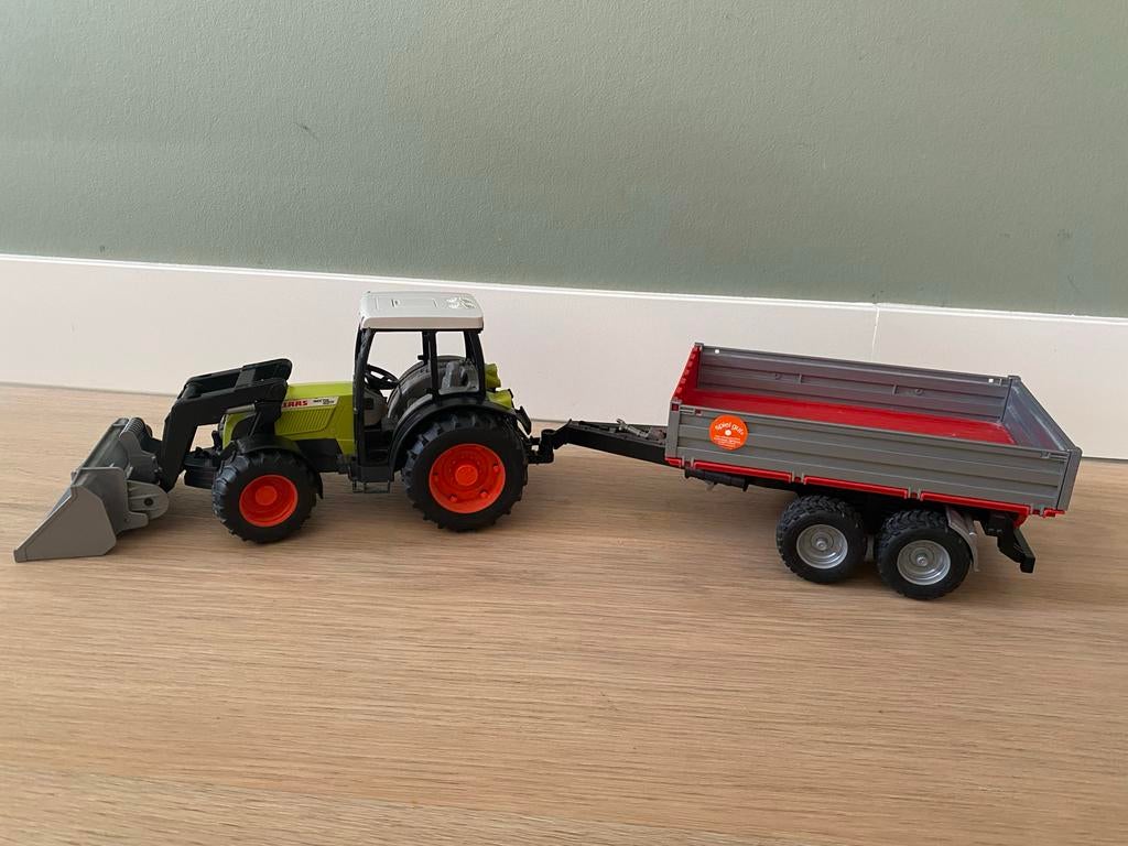 Bruder Claas tractor met voorlader en aanhanger speelgoed, Ophalen of Verzenden, Zo goed als nieuw