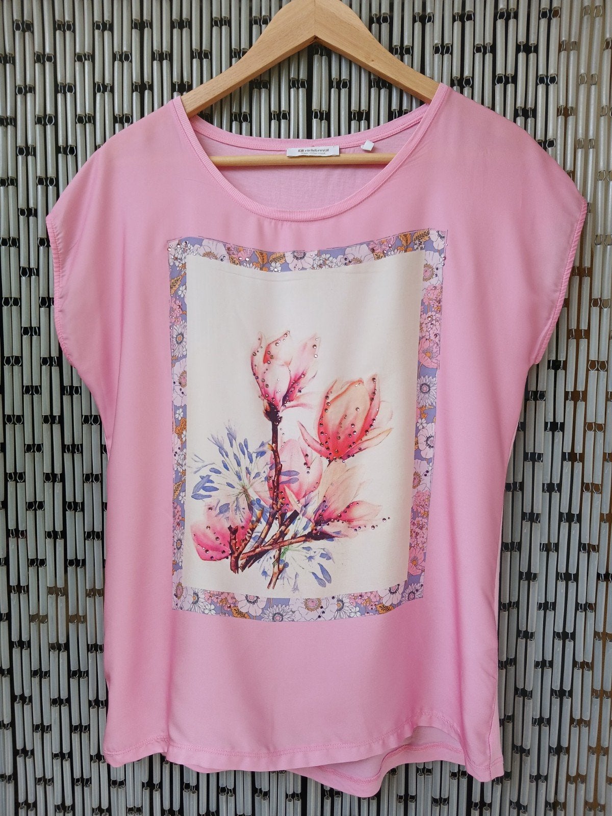 RICH & ROYAL roze shirt met magnolia-print en strass maat M, Maat 38/40 (M), Rich & Royal, Ophalen of Verzenden, Zo goed als nieuw