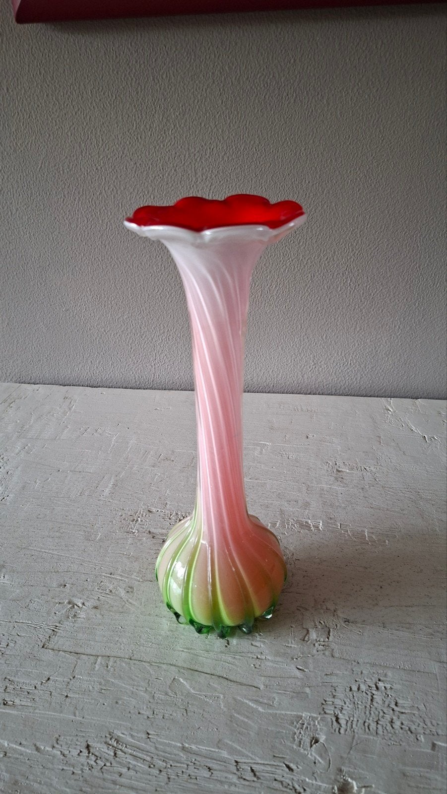 Vintage Murano Glazen Vaas - 29 cm - Tricolor Swirl, Antiek en Kunst, Ophalen of Verzenden