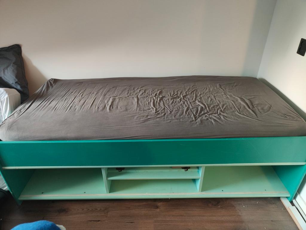 Houten bed ombouw met lattenbodem., Ophalen, Gebruikt, 90 cm, Tweepersoons