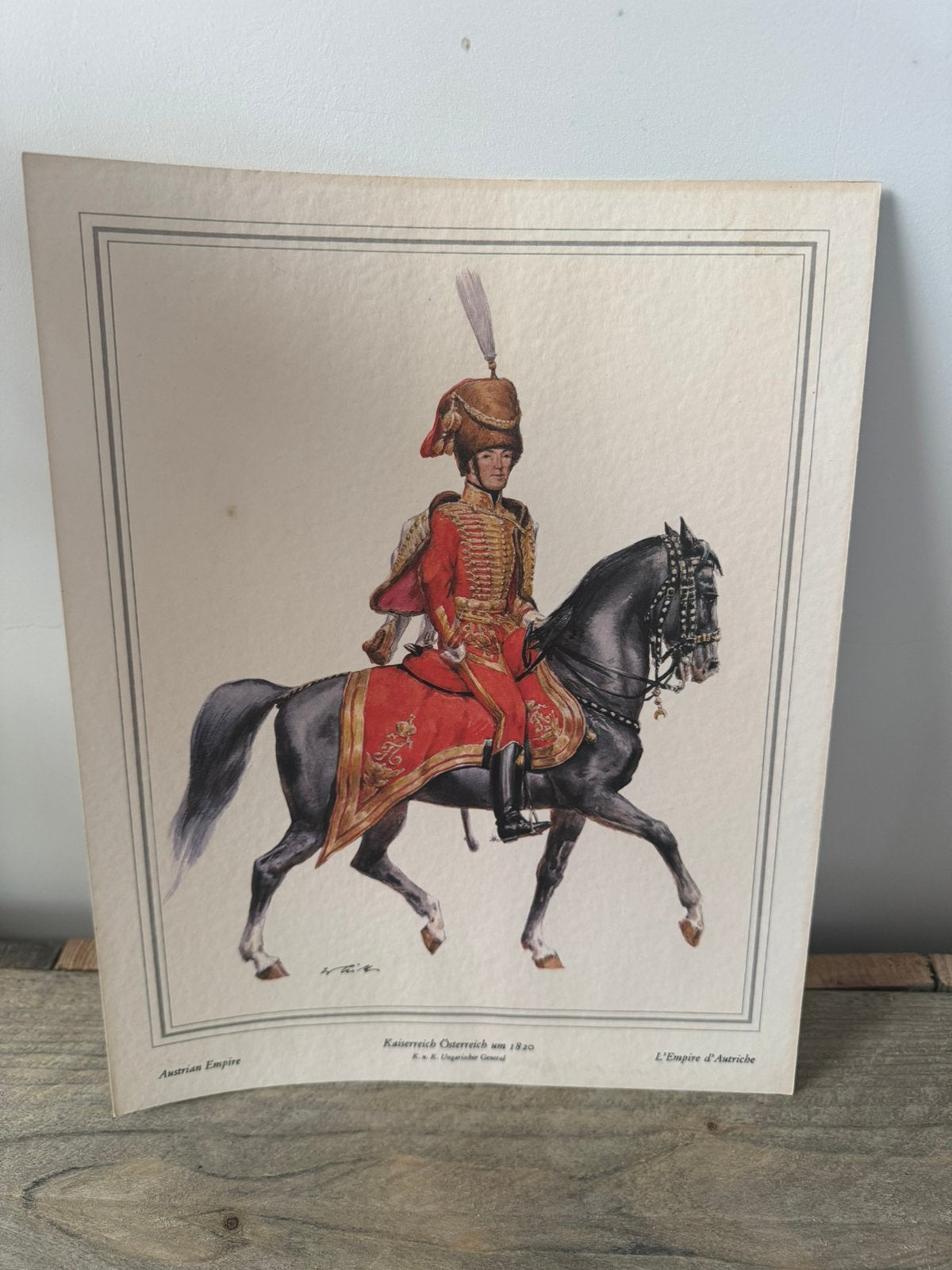 Militaire kunstdruk – Oostenrijkse Hongaarse Garde ca. 1820, Passe-partout, Figuren, Papier/karton, Ophalen of Verzenden