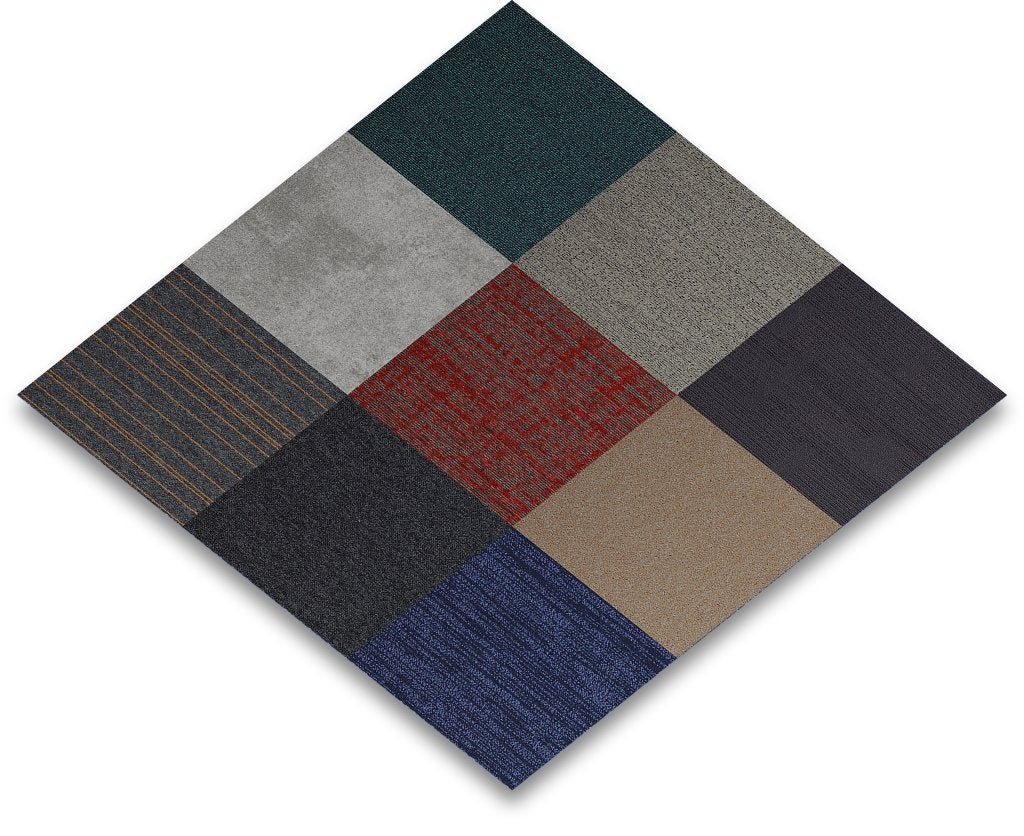 Foto 2 van BoogieWoogie multi mix tapijttegels – Unieke vloer €2,50pst