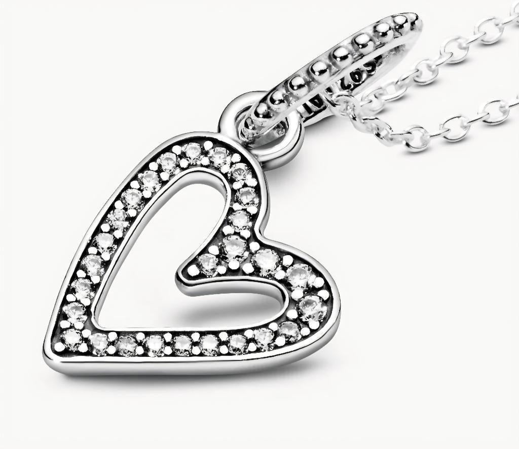 Pandora sparkling freehand heart pendant ketting, Met hanger, Nieuw, Ophalen of Verzenden, Zilver