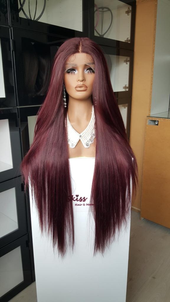 Basic Lace Pruik: Bordeaux rood gemêleerd- 90CM- vol, Ophalen of Verzenden, Nieuw, Pruik of Haarverlenging