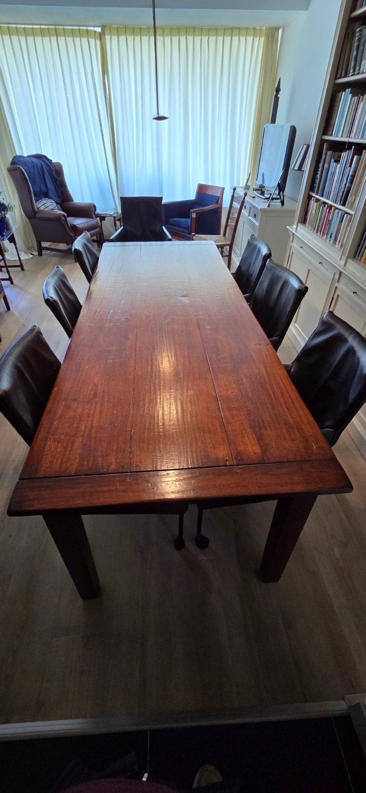 Massief houten eettafel - Robuust en Stijlvol, Huis en Inrichting, Ophalen, Gebruikt, Klassiek, Robuust, 200 cm of meer