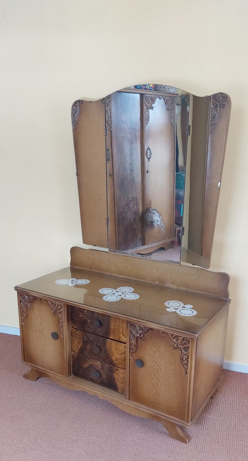 Vintage kaptafel met 3-delig spiegel uit 1955, Ophalen