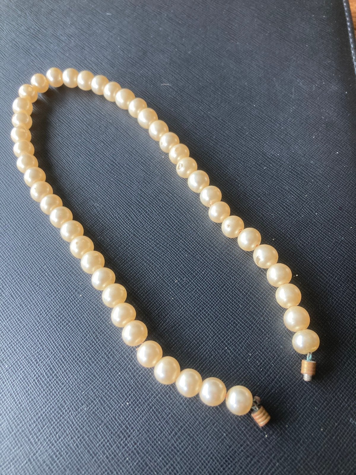Antieke korte parelketting met barrel clasp, Ophalen of Verzenden, Gebruikt, Wit, Overige materialen