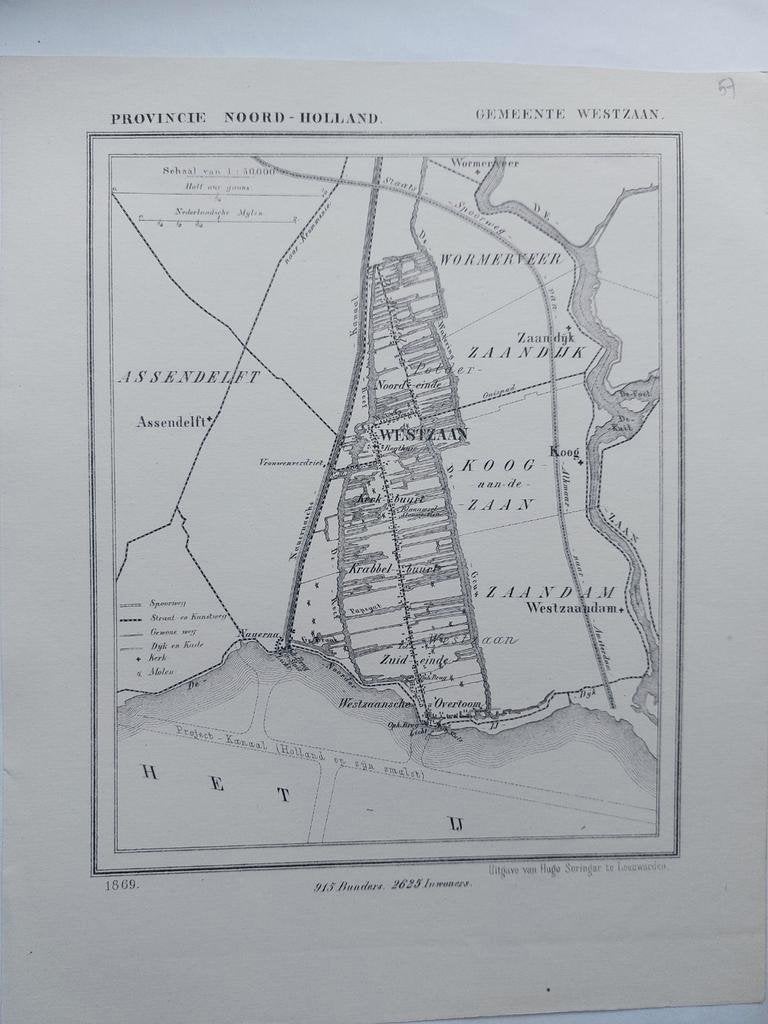 57 / Westzaan Zaandijk Wormerveer Assendelft Litho uit 1869, Ophalen of Verzenden