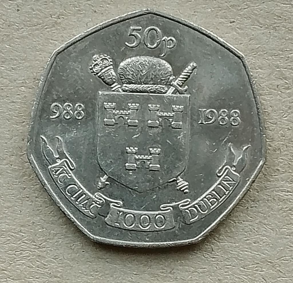 Ierland, 50 pence 1988 Dublin, Ophalen of Verzenden, Overige landen, Losse munt