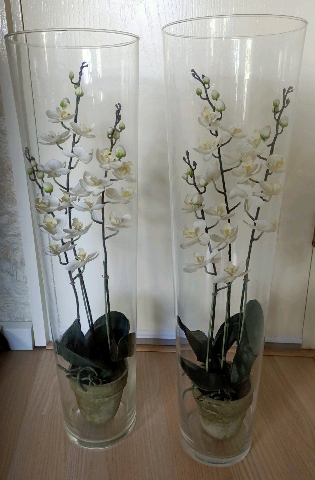 2 conische hoge glazen vazen! Orchideeën niet inbegrepen., Huis en Inrichting, Woonaccessoires | Vazen, Ophalen, Glas
