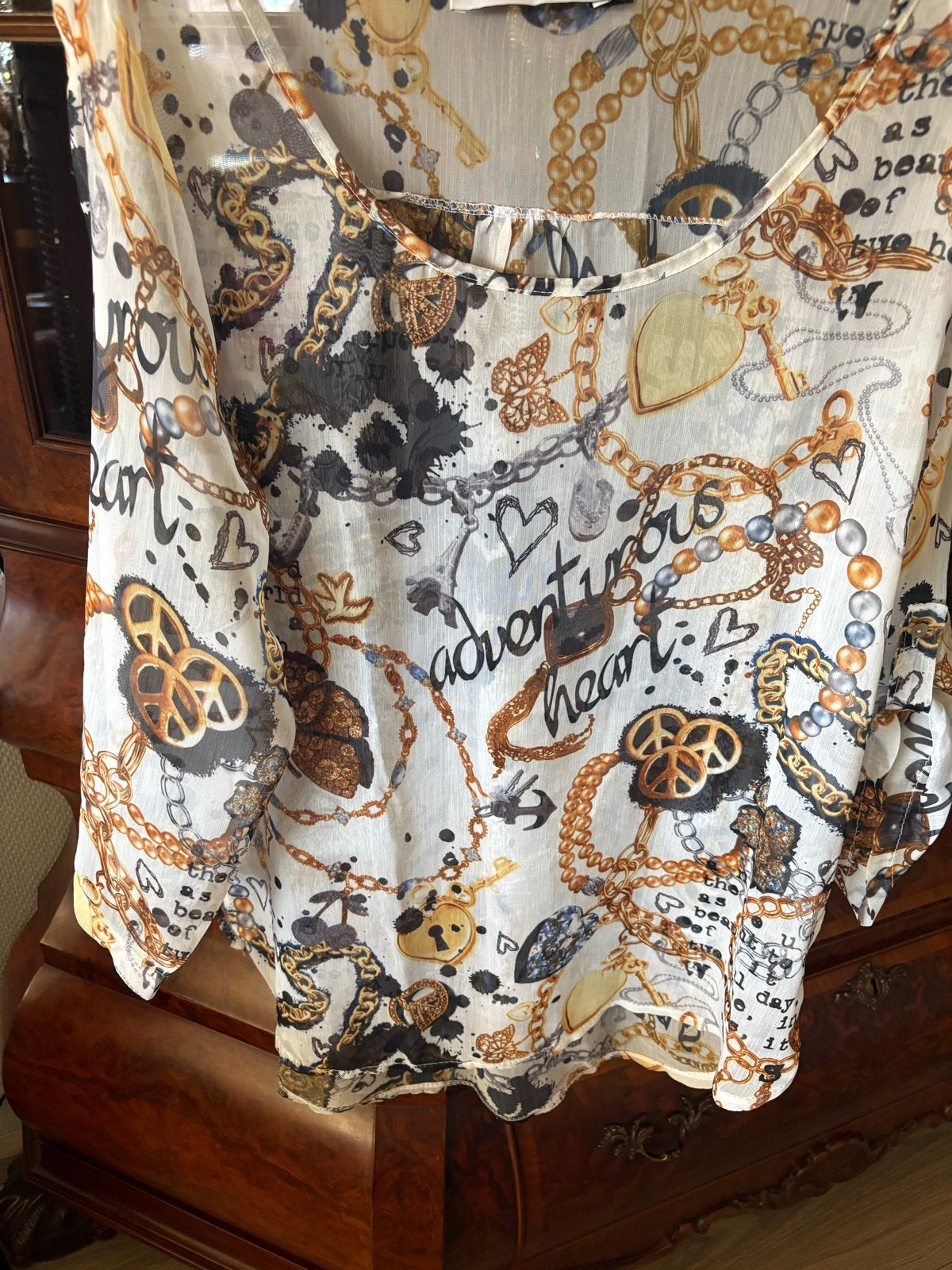 Studio MO Firenze Italia blouse met kettingprint maat xl, Meerkleurig, Maat 46/48 (XL) of groter, Ophalen of Verzenden, Zo goed als nieuw